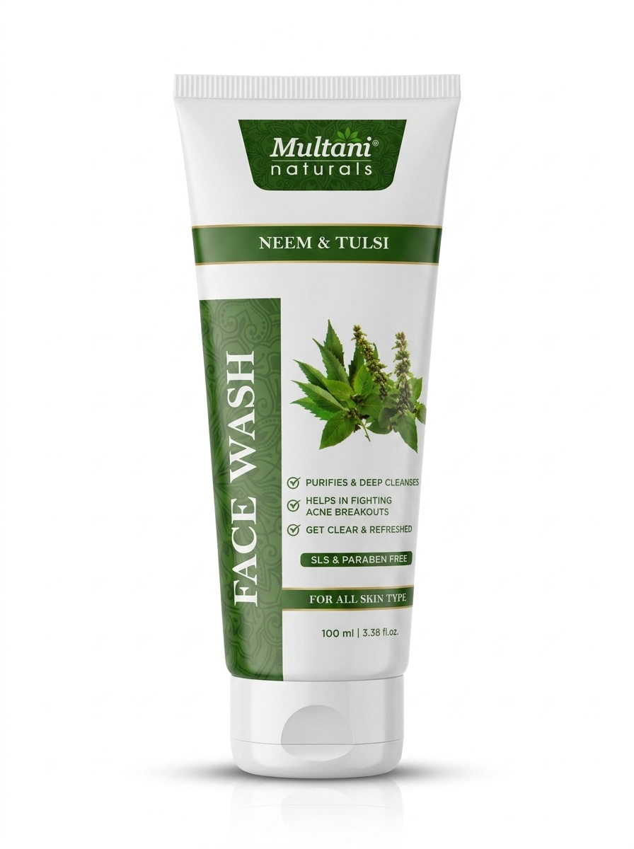 Multani Naturals Neem & Tulsi Face Wash | Face Cleanser| Clinically & Dermatologically Tested | Herbal Face Wash SLS Paraben Free For All Skin Types